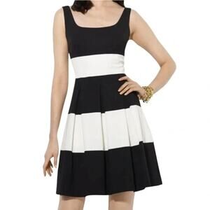Lauren Ralph Lauren Black & White Striped Sleeveless Pleated A-Line Dress Size 6